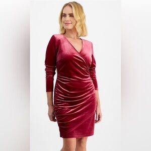 Faux wrap velvet mini dress Burgundy/wine color. Petite large. NWT